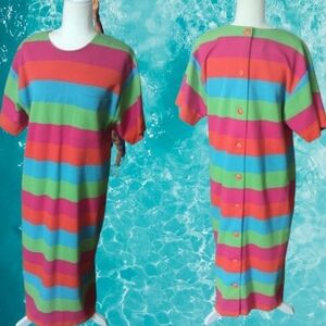 Sharon Young Dallas vintage 80s Bright stripes button back knit maxi dress. Sz L
